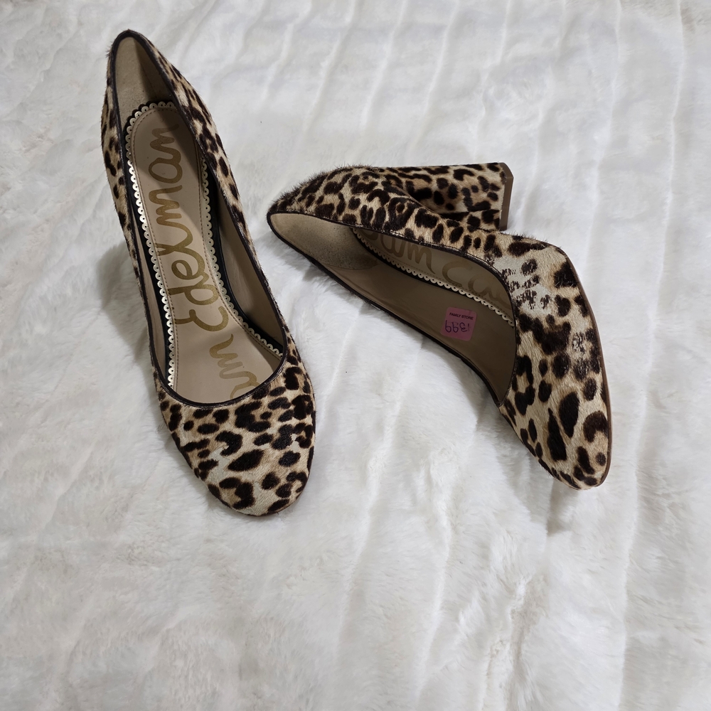 Sam Edelman's Calf Hair Leopard Print Block Heel Pumps Size 8 1/2 - Picture 8 of 13